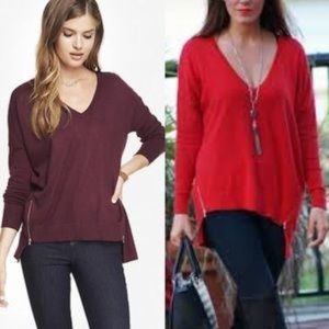 Express high low side zipper RED sweater XS/S